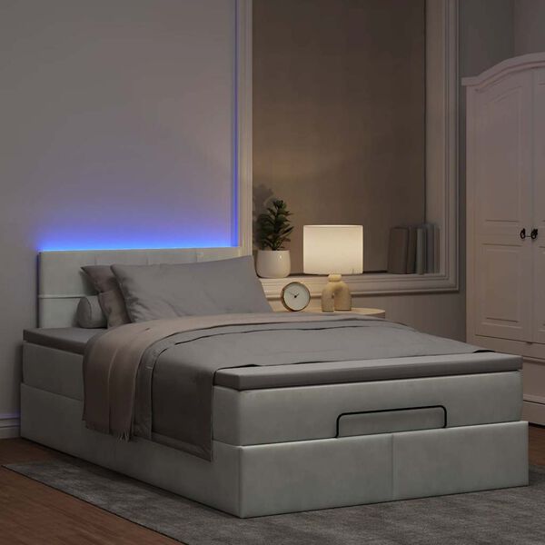 vidaXL Bed poef met matras en LED's 120x190 cm fluweel lichtgrijs