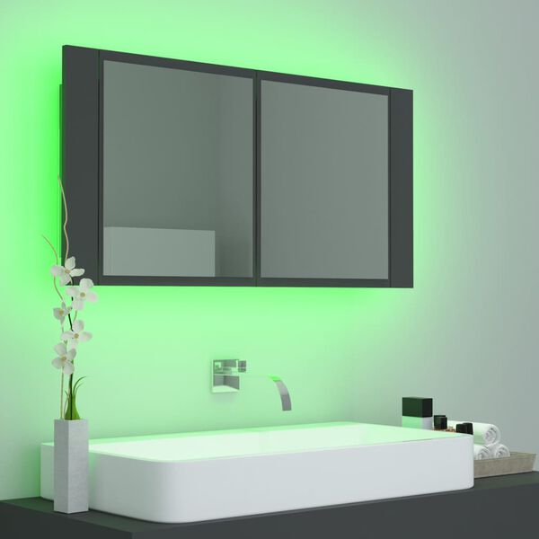 vidaXL Badkamerkast met spiegel en LED 90x12x45 cm acryl grijs