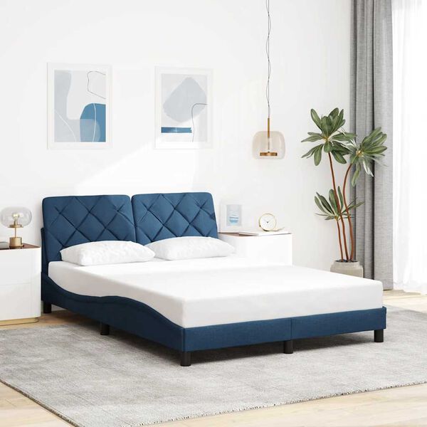 vidaXL Bedframe met LED zonder matras 140x190 cm stof blauw
