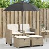 vidaXL Tuinbank 2-zits met parasol en voetenbanken poly rattan beige