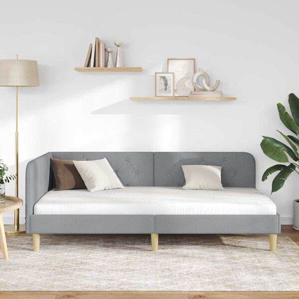 vidaXL Hoekbedframe met hoofdeinde Lichtgrijs 90 x 190 cm Stof