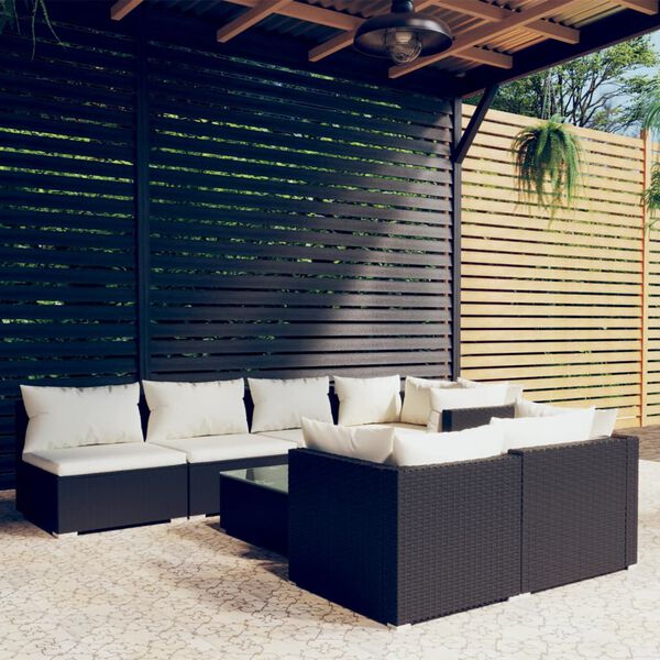 vidaXL 8-delige Loungeset met kussens poly rattan zwart