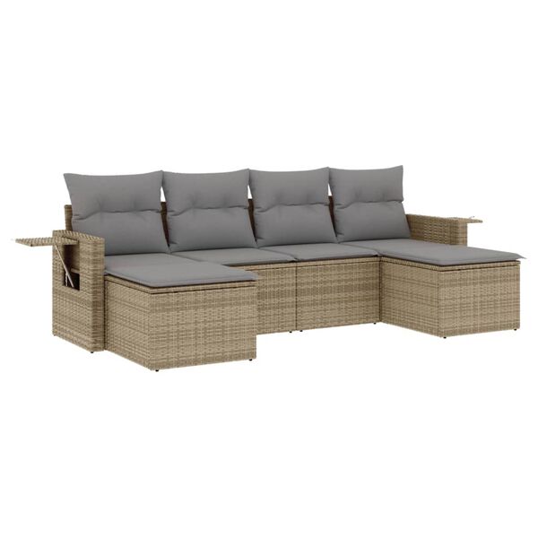 vidaXL 6-delige Loungeset met kussens poly rattan beige