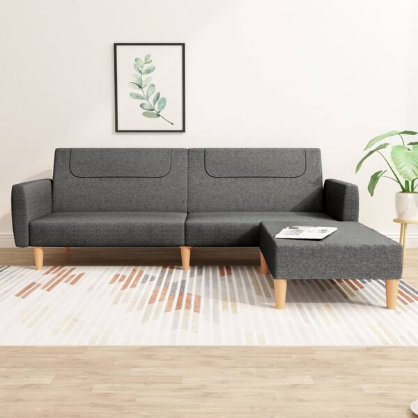 vidaXL Slaapbank 2-zits met kussens en voetenbank stof donkergrijs