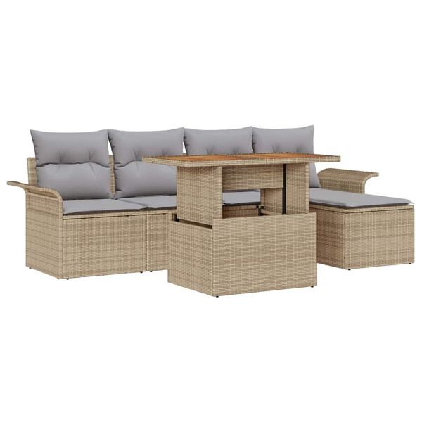 vidaXL Tuin Sofa Set met kussen 6 pcs beige en lichtgrijs