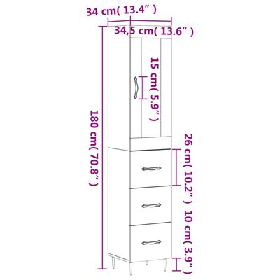 vidaXL Hoge kast 34,5x34x180 cm bewerkt hout bruin eikenkleur