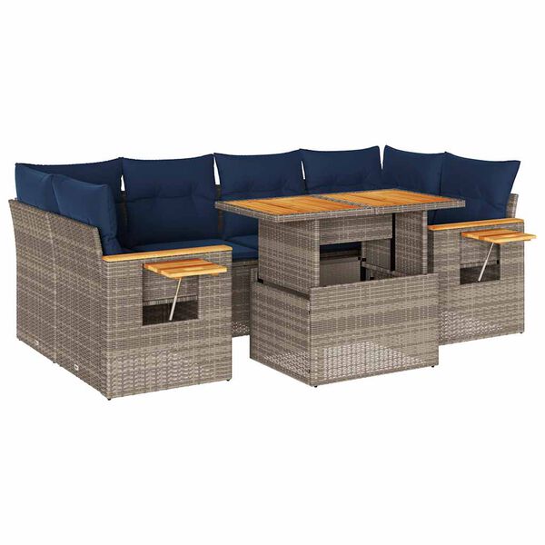 vidaXL 7-delige Loungeset met kussens poly rattan grijs