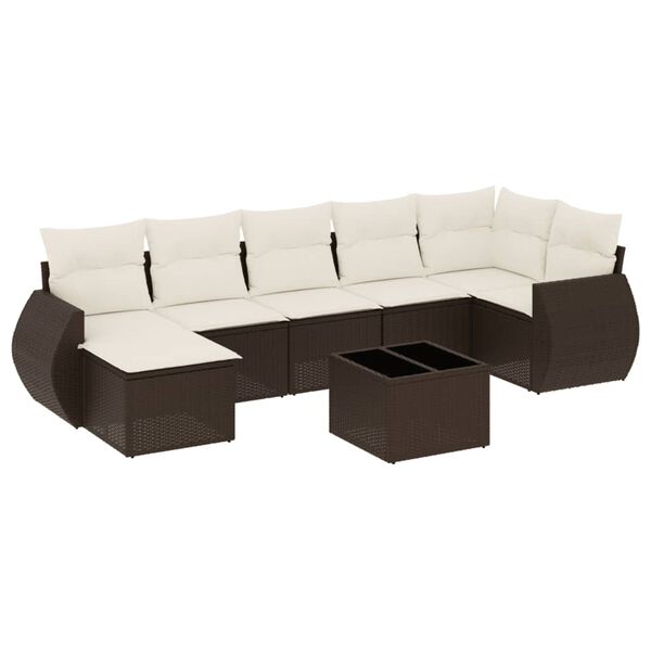 vidaXL 8-delige Loungeset met kussens poly rattan bruin