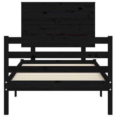 vidaXL Bedframe met hoofdbord massief hout zwart 90x200 cm