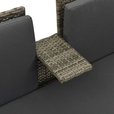 vidaXL 3-delige Loungeset met kussens poly rattan grijs