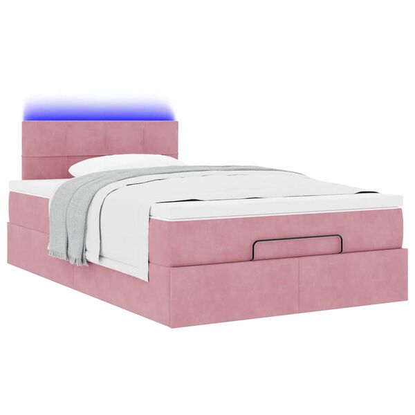 vidaXL Ottoman bed met matras en LED's 120x200cm fluweel roze