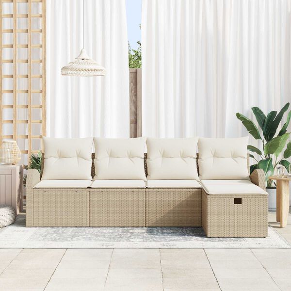 vidaXL Tuin Sofa Set met kussen met opslag 5 pcs Beige Poly riet