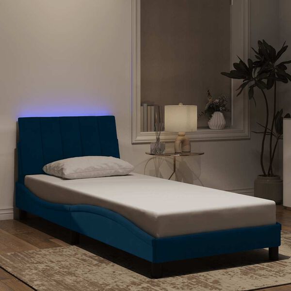 vidaXL Bedframe met LED zonder matras "Hanko" fluweel blauw 90x190 cm
