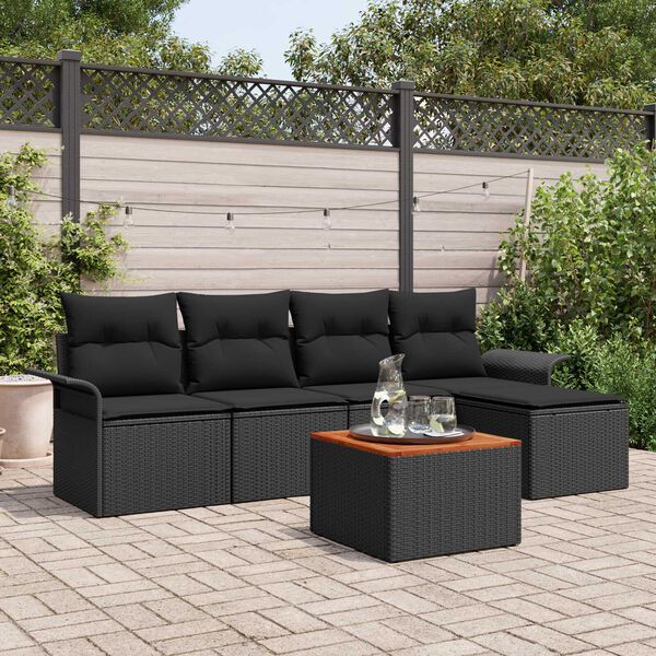 vidaXL Tuinbankenset met opslag 6 pcs Zwart poly rattan