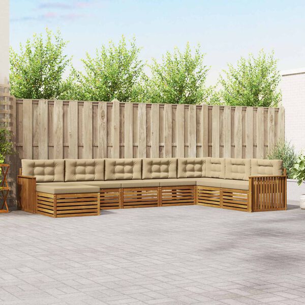 vidaXL Sofa-Sets 8 pcs Natuurlijk en Beige Massief Acaciahout