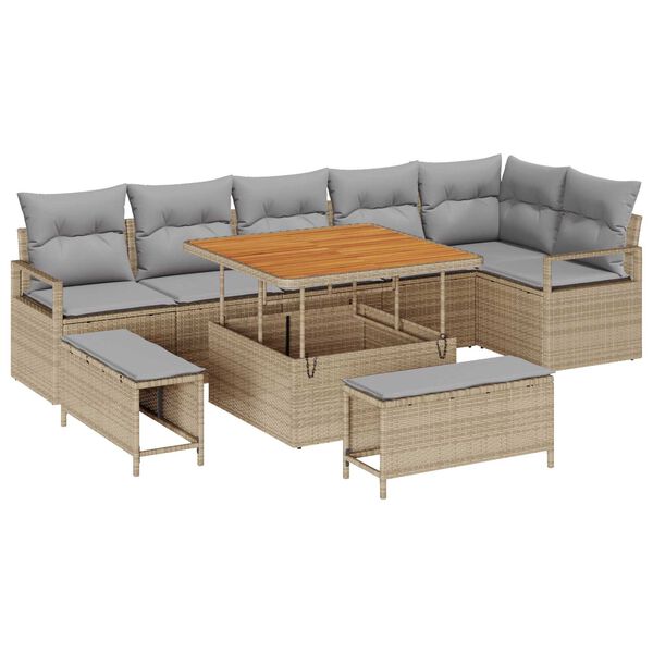 vidaXL Tuin Sofa Set met kussen 9 pcs Beige Poly riet