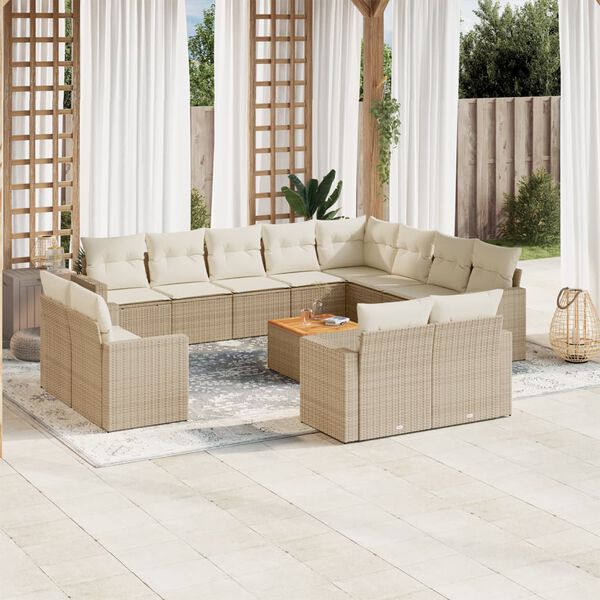 vidaXL 13-delige Loungeset met kussens poly rattan beige