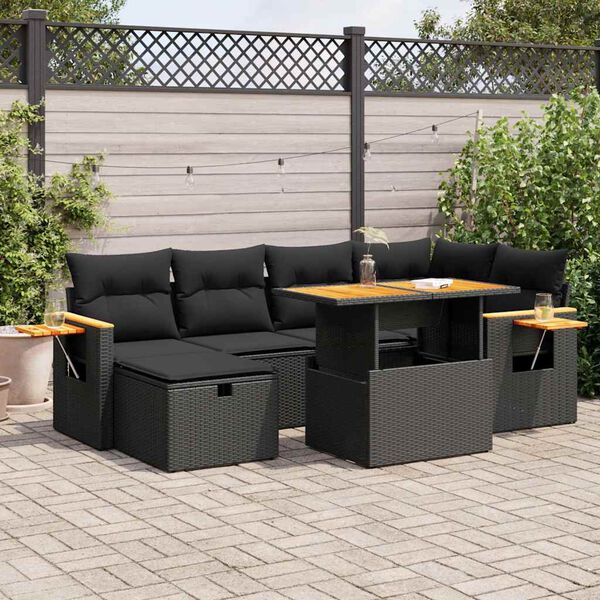 vidaXL 8-delige Loungeset met kussens poly rattan zwart