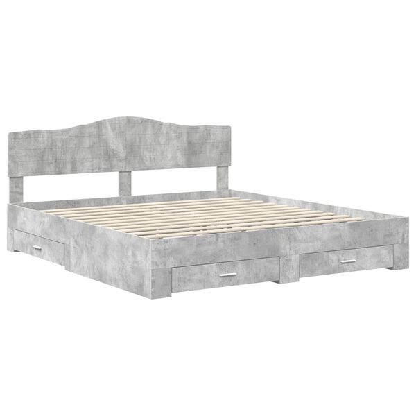 vidaXL Bedframe met hoofdeinde Beton Grijs 200 x 200 cm Bewerkt hout