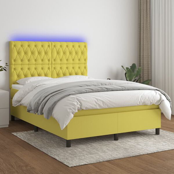 vidaXL Boxspring met matras en LED stof groen 140x200 cm