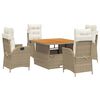 vidaXL 5-delige Tuinset met kussens poly rattan beige