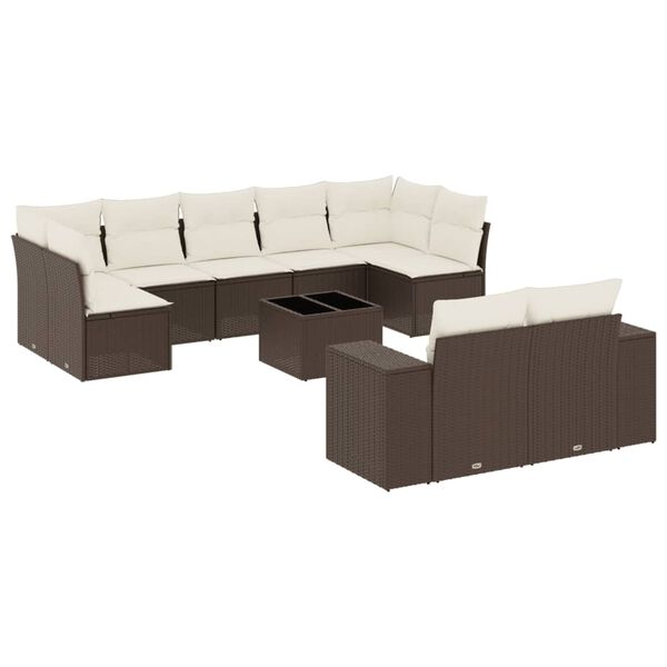 vidaXL 10-delige Loungeset met kussens poly rattan bruin
