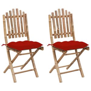 vidaXL Opklapbare stoelen (2 stuks) met kussens, bamboe