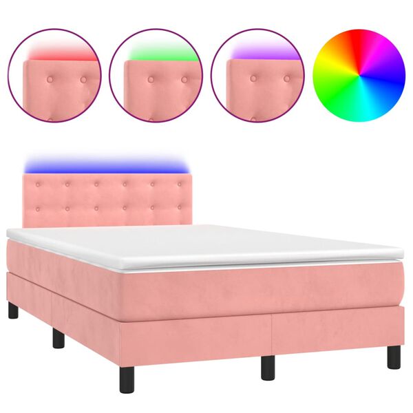 vidaXL Boxspring met matras en LED fluweel roze 120x200 cm