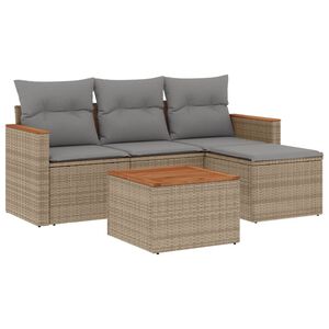 vidaXL 5-delige Loungeset met kussens poly rattan beige