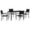 vidaXL Tuin eettafelset met kussen 5 pcs Zwart poly rattan