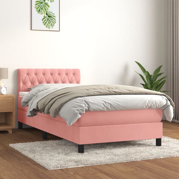 vidaXL Boxspring met matras fluweel roze 100x200 cm