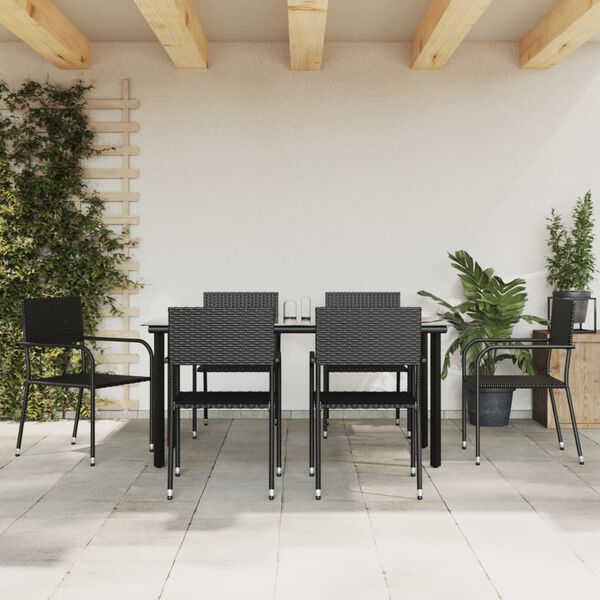 vidaXL 7-delige Tuinset poly rattan zwart