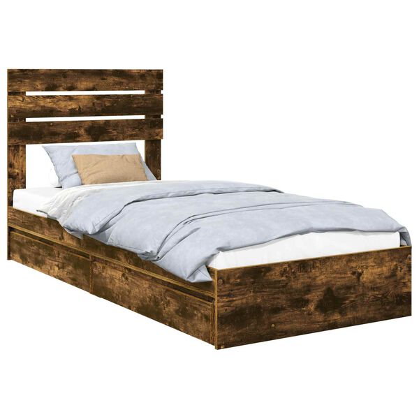 vidaXL Opslag bed met lade Gerookt eiken 75 x 190 cm Bewerkt hout