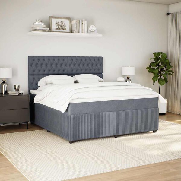 vidaXL Boxspring met matras fluweel donkergrijs 180x200 cm