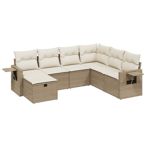 vidaXL 7-delige Loungeset met kussens poly rattan beige