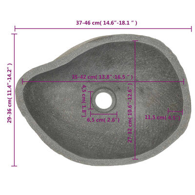 vidaXL Wastafel ovaal 37-46 cm riviersteen