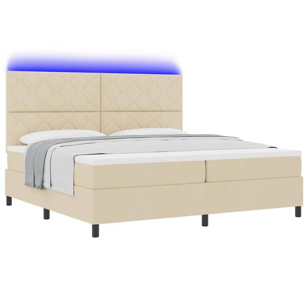 vidaXL Boxspring bed met matras met LED Cr&egrave;me 200 x 200 cm Stof