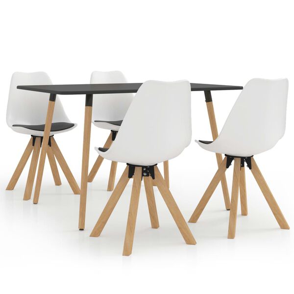 vidaXL 5-delige Eethoek wit en zwart