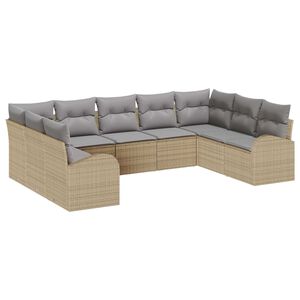 vidaXL Tuinbankenset met kussen 9 pcs Beige en Licht Grijs poly rattan