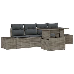 vidaXL Bankstel met kussen 5 pcs Grijs poly rattan