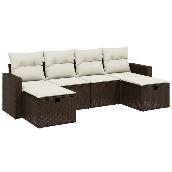 vidaXL 6-delige Loungeset met kussens poly rattan bruin