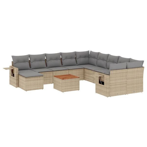 vidaXL 12-delige Loungeset met kussens poly rattan gemengd beige