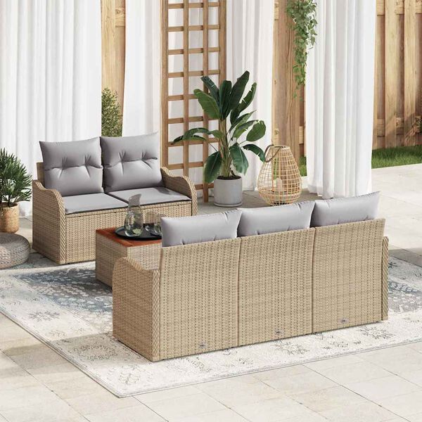 vidaXL Tuinbankenset met kussen 6 pcs Beige poly rattan