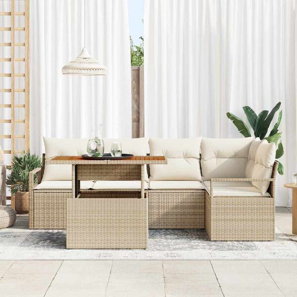 vidaXL Tuin Eetset met kussen met kussen 6 pcs Beige en Cr&egrave;me