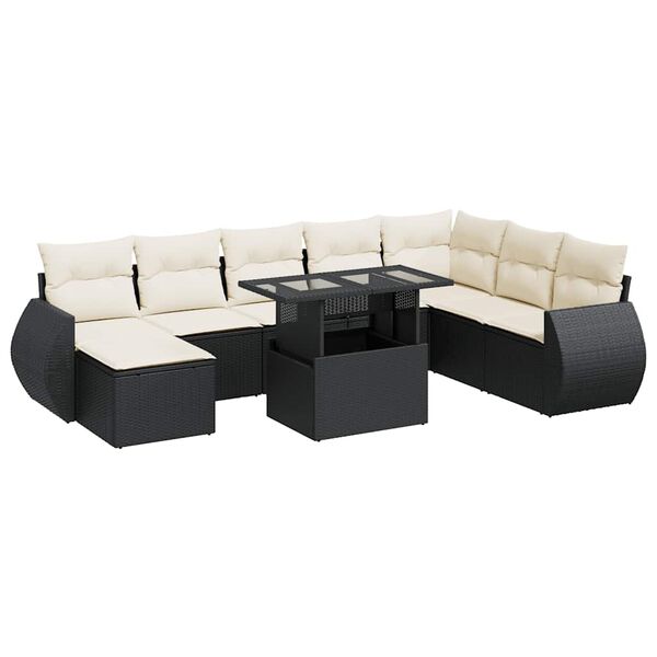 vidaXL 9-delige Loungeset met kussens poly rattan zwart