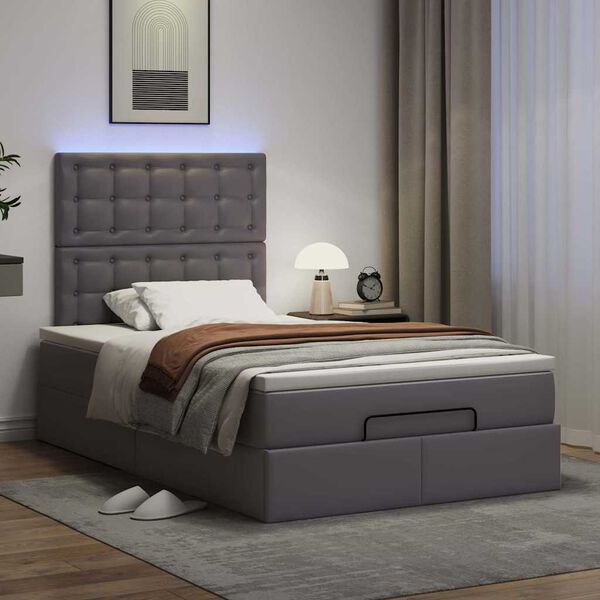 vidaXL Ottoman bed met matras en LED's 120x200cm kunstleer grijs