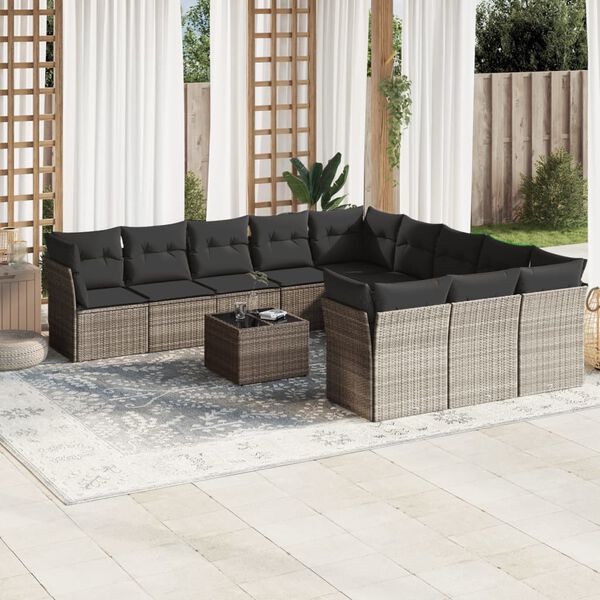 vidaXL 12-delige Loungeset met kussens poly rattan lichtgrijs