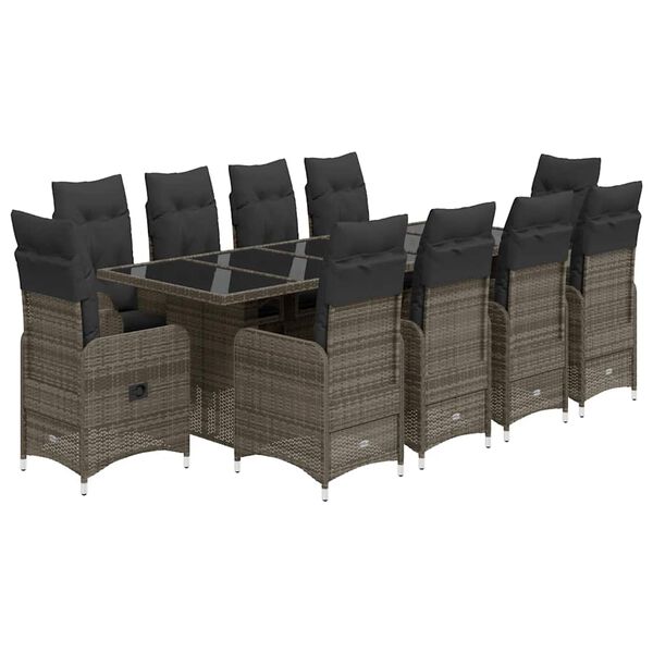 vidaXL 11-delige Bistroset met kussens poly rattan grijs