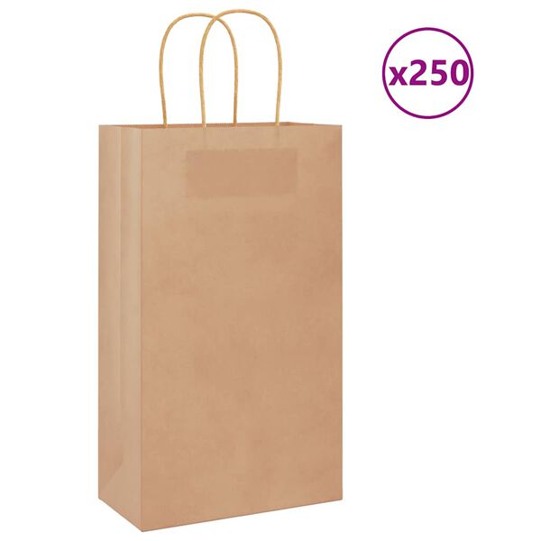 vidaXL Papieren zakken 250 st met hengsels 21x11x36 cm bruin