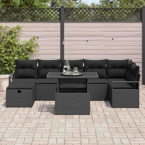 vidaXL Tuin Sofa Set met kussen met opslag 8 pcs Zwart Poly riet